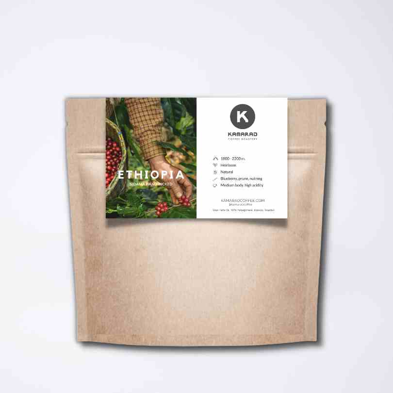 Etiyopya Sidama Naturel kahve çekirdekleri 250 gram paketinde
